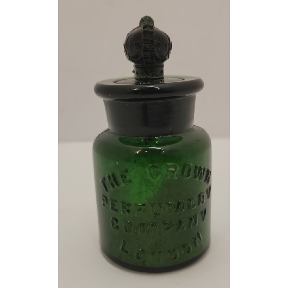 Antique The Crown Perfumery Co London Green Glass Perfume Bottle C.P.Co 160745